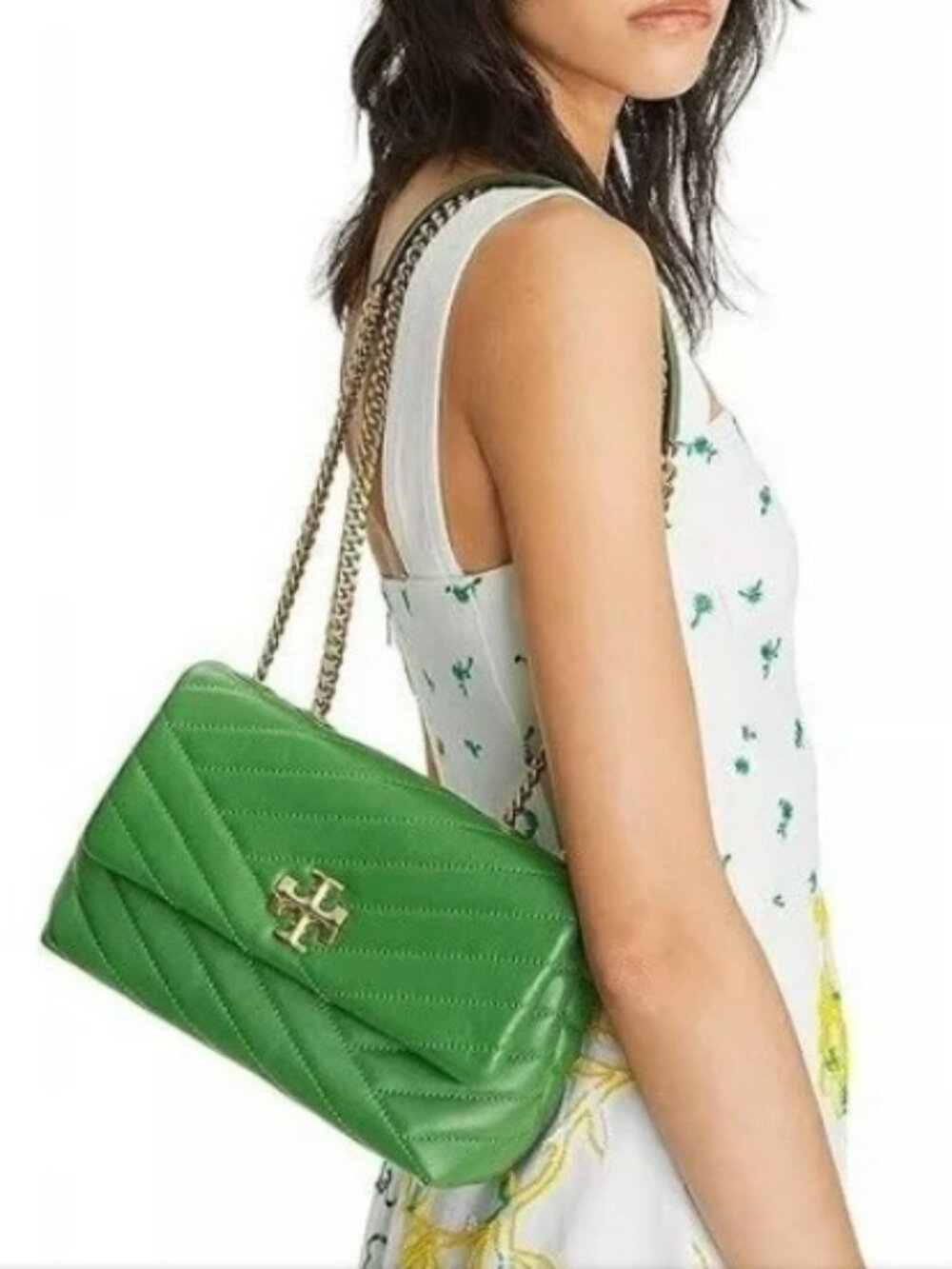 TORY BURCH KIRA CHEVRON QUILTED SHOULDER BAG IN GREEN